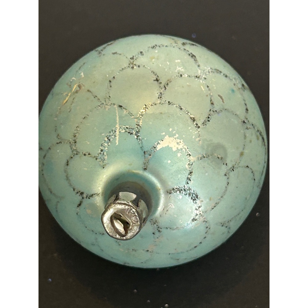 Ornament Christmas Blue Vintage Mercury Glass Scalloped Glitter Poland Fantasia